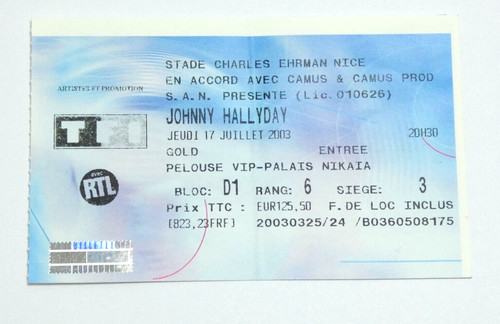 Johnny hallyday billet concert - johnny,