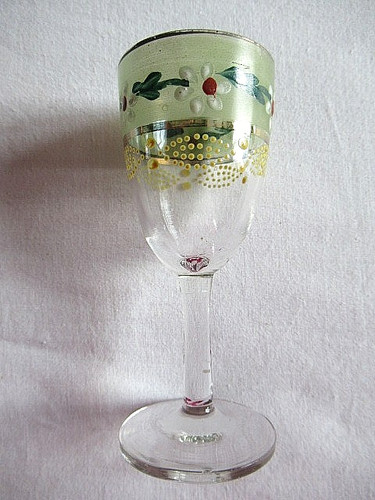 Ancien verre liqueur emaille - verre, a