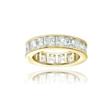 Carré 4mm Channel Set Zircone Plaqué Or 925 Argent Anneau Bague, Taille 7