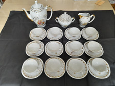 Service à café porcelaine de Limoges décor style Fragonard 12 tasses etsoucoupes