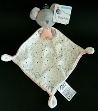 O5. DOUDOU PLAT MOTS D'ENFANTS SOURIS GRIS ROSE MOUCHOIR BLANC ARGENT  100% NEUF