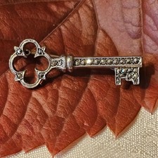 Broche Ancienne Argent Marcassites Forme Clé 40x15mm Poinçons
