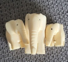 Lot De 3 Ancienne Figurine Éléphant En Os Vintage Netsuke Statuette