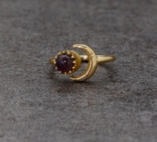 Grenat Rouge Bague 925 Argent Sterling Demi Lune Breloque Réglable