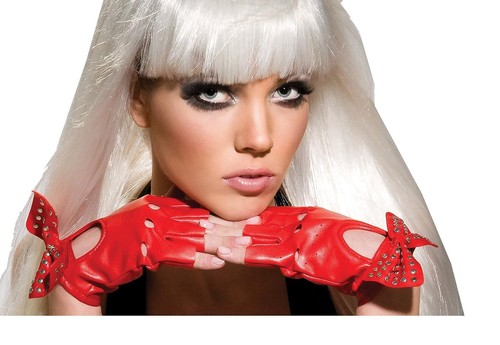 Red studded gloves lady gaga - studded,