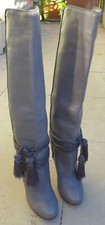 AZZARO High heel Leather knee Boots with Tassels Size 38  GORGEOUS !
