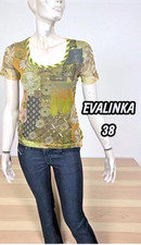 Evalinka Taille 38  Superbe haut top tee shirt manches courtes vert bronze