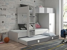Lit Superposé Pour Enfants 90x200Cm Blanc Gris Brillant 77617432