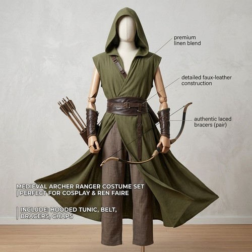 Men medieval hooded - men, tunic