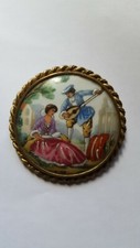 Superbe Ancienne Broche En Porcelaine De Limoges
