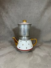 RARE Cafetière filtre Salam argenté faïence vintage à détails doré années 1960