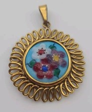 Bijou Vintage Pendentif Émaux Monture Plaqué Or Jaune #GT2# K20