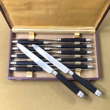 12 grands couteaux de table manches ébène et métal argenté Lames inox 25 cm