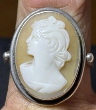 Bague Ancienne En Argent Sertie D’un Camée  Silver Ring Taille 55