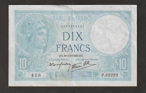 Billet francs minerve du - 10,