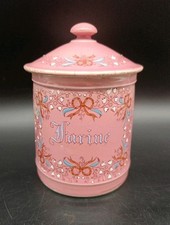 Ancien Pot Faience émaillé Rose Farine Epices Décor Floral