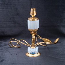 Antique French Ribbed White Opaline Glass Lamp Bronze Cherub  'Boule de Savon'