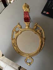 Ancien miroir mural bronze ou laiton doré de style salle de bain vintage velours