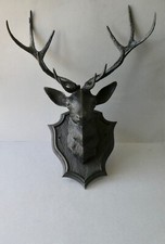 tête de cerf en plastique, patine noire, années 70, cynégétique