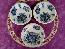 3 Assiettes Plates anciennes Faience Nimy Modèl Glory Déco Floral Bleu Noir 25cm
