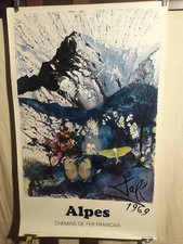 AFFICHE  SNCF DALI  ALPES  1970