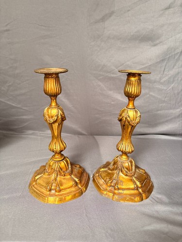 Ancien paire bougeoir doré - ancien,