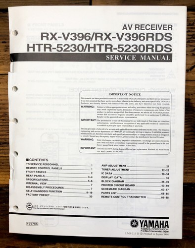 Yamaha v396 htr - yamaha, rx-v396