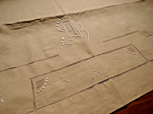 Drap ancien lin beige avec - drap, en