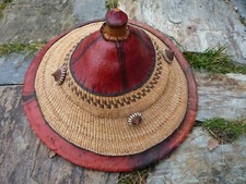 Chapeau Africain paille tressée et cuir  Mali 