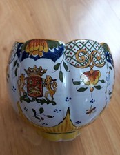 PETIT POT VASE FAÏENCE BOULOGNE SUR MER -SIGNE JULES VERLINGUE- BLASON BAYEUX