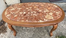 Table basse vintage bois massif et marbre