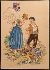 CARTE MAXIMUM CARD 1954 ARMOIRIES BLASON HÉRALDIQUE FOLKLORE DAUPHINÉ GRENOBLE