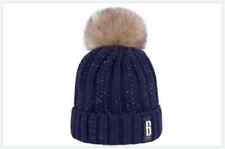 1 Bonnet Tricot doublé Polaire ultra Doux Femme torsadé pompom Hiver BLEU MARINE