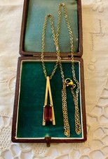 ANCIEN PENDENTIF ET CHAÎNE PLAQUÉ OR  1940 ART DÉCO - CRISTAL AMÉTHYSTE