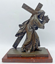 Antique french religious sculpture 19th century metal marble Jesus