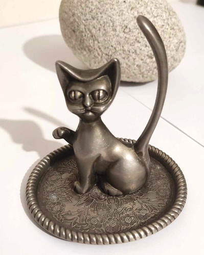 Porte bagues chat métal - en,