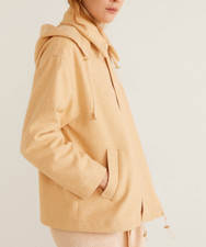 Veste/Manteau à Capuche Mango Jaune Pastel Laine Doublée T.M NEUVE+ETIQUETTE