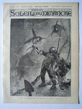 ORIGINAL OLD PRINT MAGAZINE  JOURNAL  1897 GRAVURE SCAPHANDIER DIVER DEEP SEA