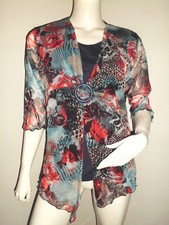 LEGER GILET FEMME QSUD MOTIF FLEURI MULTICOLOR DOUBLER TOP BLEU PETROL T:38/40