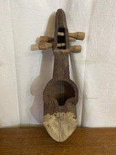 Sarangi Ancien Guitare Népal Bois Sculpté Instrument Musique Vintage #C761