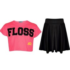 Ensemble De Jupe Patineuse Et Top Court Fluo Rose Pour Filles De 5 À 13 Ans