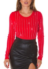 Pull Femme Avec Paillettes De Soirée, Col Rond Et Manches Longues 2818