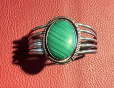 [65] Bijou Vintage Amérindien Harpo Bracelet Manchette Signé  Sterling Malachite