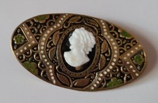 ANCIEN BIJOU BROCHE OR DE TOLÈDE CAMÉE CELLULOÏD ## D3