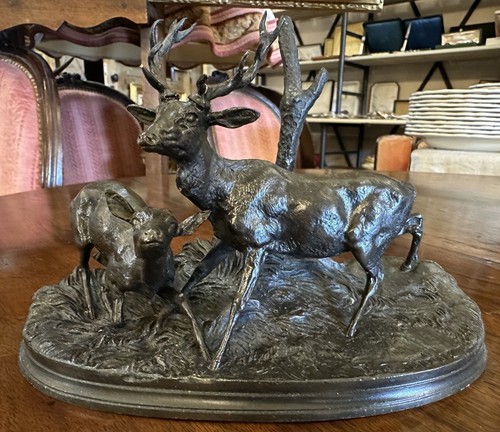 Sculpture bronze cerf biche - bronze,