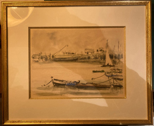 Jolie marine aquarelle signée - marine,