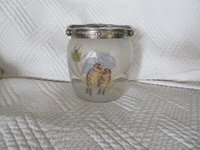 ancien seau à biscuit en verre émaillé décor oiseau