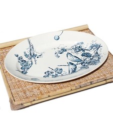 Ancien plat ovale 39 cm Terre de Fer HB & Cie Choisy le Roi modèle oiseaux