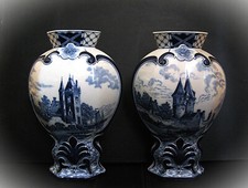 3445* paire de vase en faience de delft année 1900 decor 519/520