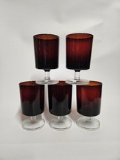 LOT DE 5 GRANDS VERRES A PIED LUMINARC ANNÉES 70 / COULEUR ROUGE / VINTAGE
